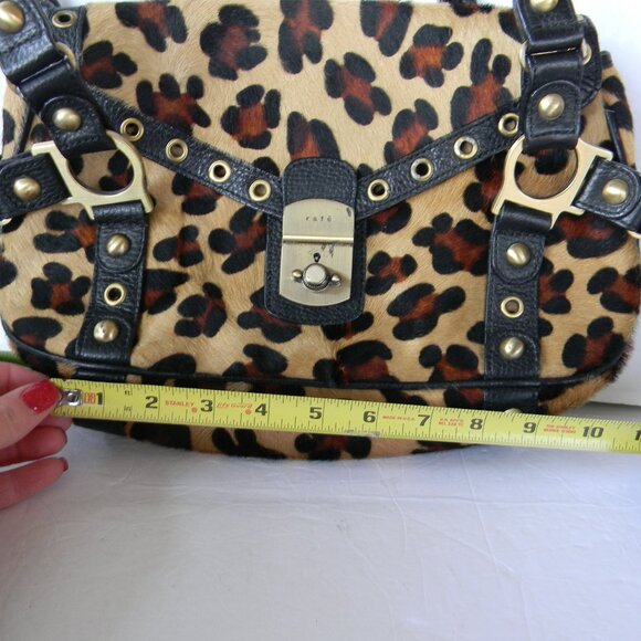 RAFE HAIR CALF LEOPARD ANIMAL PRINT LEATHER SATCHEL  STUD DETAIL - Picture 2 of 8